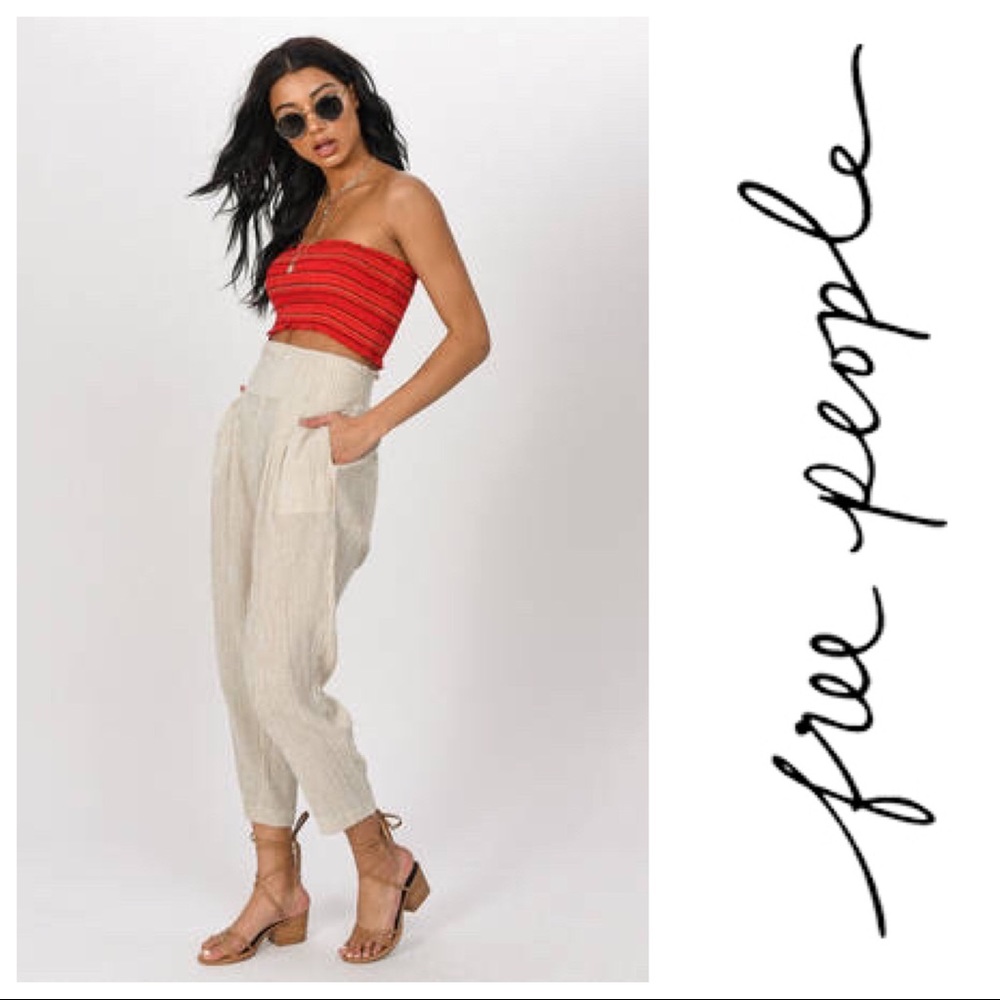 Free People See You Again Ivory Smocked Pants NWT